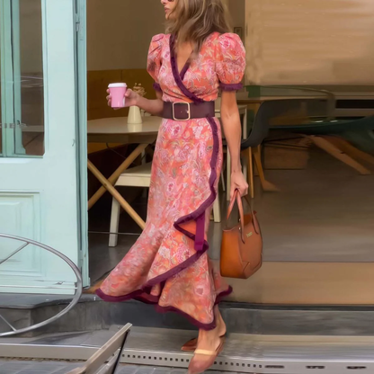 Van Aelen Amsterdam®| Elegante Roze Maxi Dress met Korte Mouwen
