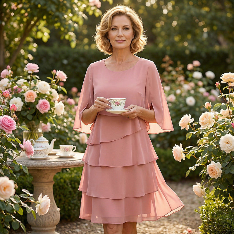 Van Aelen Amsterdam®| Elegante gelaagde jurk met ruchesmouwen voor dames