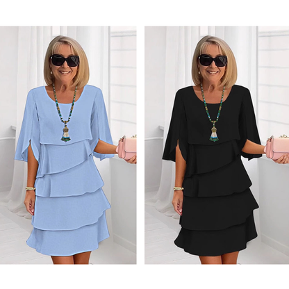 Van Aelen Amsterdam®| Elegante gelaagde jurk met ruchesmouwen voor dames