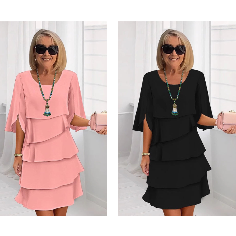 Van Aelen Amsterdam®| Elegante gelaagde jurk met ruchesmouwen voor dames