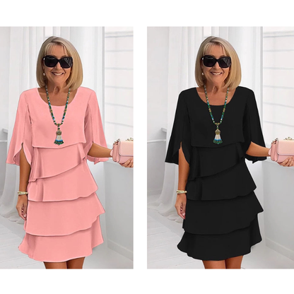Van Aelen Amsterdam®| Elegante gelaagde jurk met ruchesmouwen voor dames