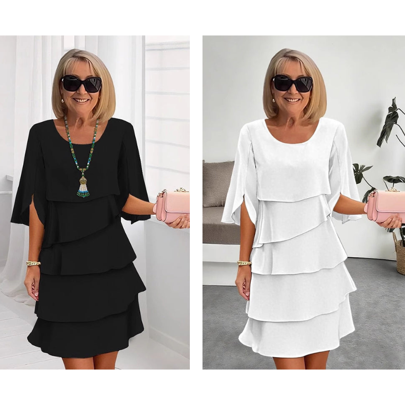 Van Aelen Amsterdam®| Elegante gelaagde jurk met ruchesmouwen voor dames