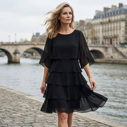 Van Aelen Amsterdam®| Elegante gelaagde jurk met ruchesmouwen voor dames