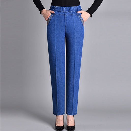 Van Beeck Amsterdam® | Damesjeans met zijzakken en elastische taille