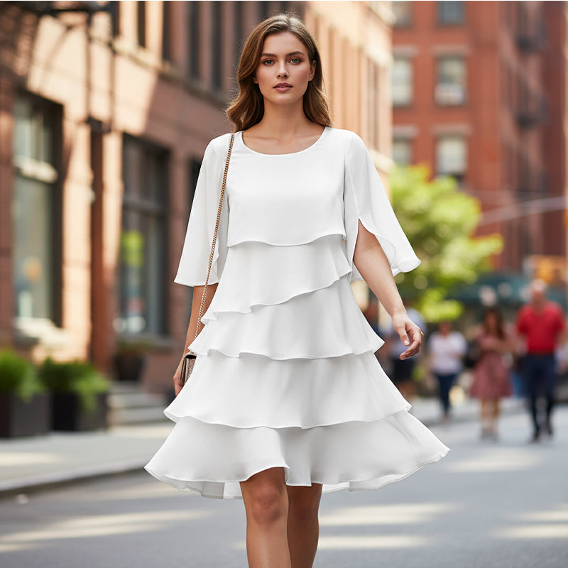 Van Aelen Amsterdam®| Elegante gelaagde jurk met ruchesmouwen voor dames